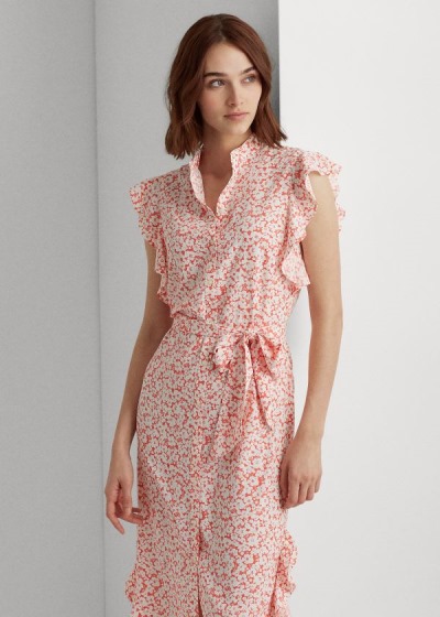 Vestido Ralph Lauren Floral Ruffled Crepe Mulher 71530-LDBA